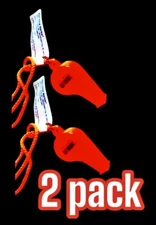 2 PACK Shoreline Marine Safety Whistle with Lanyard -Safety Bright Orange,Hi Vis