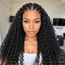 2024 New Kinky Curly Human Hair Lace Front Wigs 16 Inch with Braided Twist Hair
