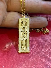 PERSONALIZED 14K GP 3D DOUBLE PLATED block NAME PLATE NECKLACE ANY NAME/ vertic