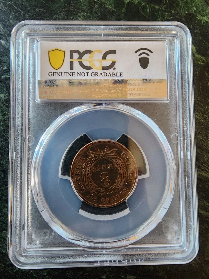 US 2 CENT 1869 COIN PCGS GENUINE POL. XF, PLUS 4 PCS 64 SILVER KENNEDY $ 1/2 UNC - Image 4 of 4