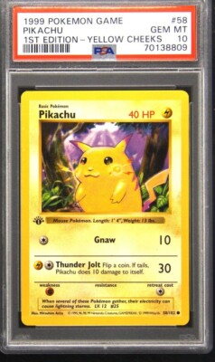 Pokemon Pikachu Base Set Shadowless 1st Edition Yellow Cheeks #58