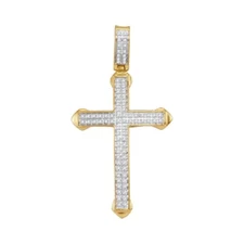 Diamond Mens Cross Charm Pendant 10k Yellow Gold 0.25cttw