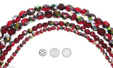 Czech Fire Polished Round Faceted Glass Beads in Light Siam Vitrail coated, 16"