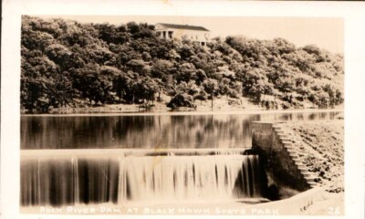 RPPC Postcard Rock River Dam Black Hawk State Park Rock Island Illinois IL 1940