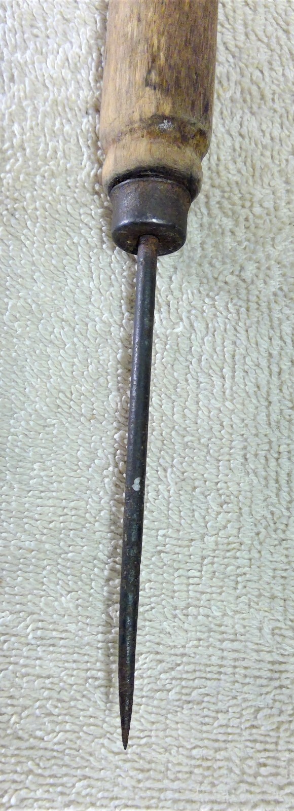 Vintage Light Wooden Handled Metal Ice Pick/Bottle Opener Combo Tool 9.