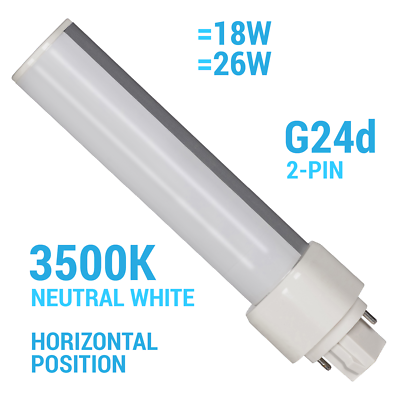 #ad LED 9W =18W =26W Ballast Bypass 120 277V Horizontal PL 2 Pin G24d 3500K Neutral $10.95
