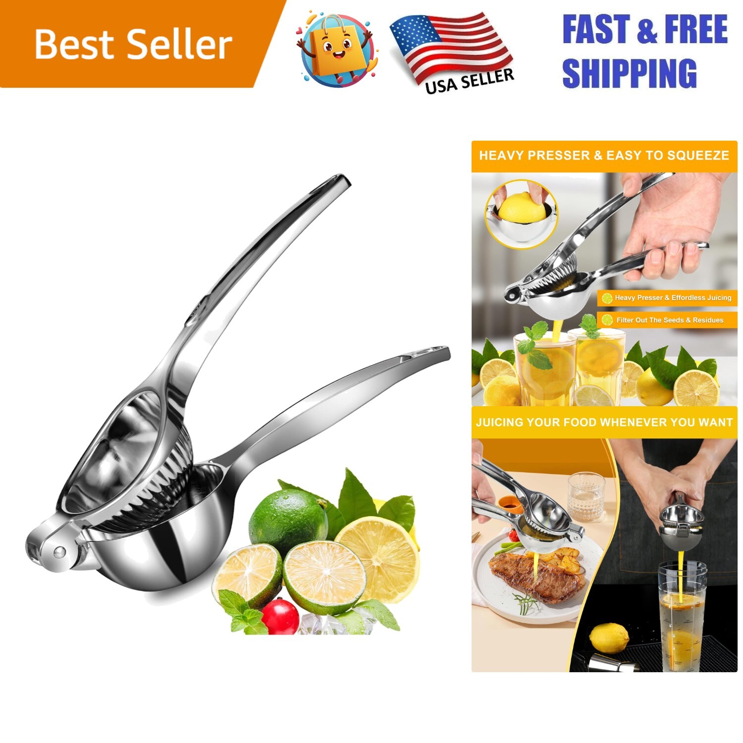Heavy-Duty Lemon Squeezer - Portable Manual Citrus Juicer Si