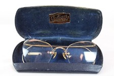 VTG Eye Glasses Antique Wire Frame Gold Rimmed marked case ornate nose