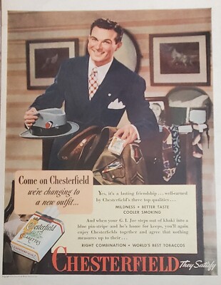 1945 War Ephemera Print Ad Cigarettes Chesterfield Advertisement Big Red 1  CIB