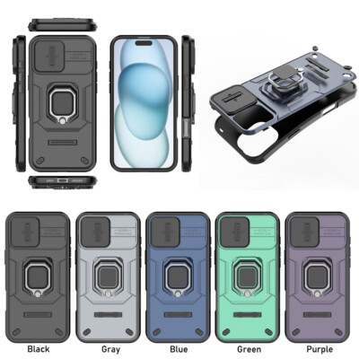 For iPhone 16 15 Pro 14 Mecha Push Window Finger Ring Holder Slim Phone Case