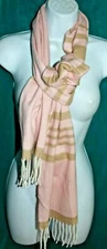 CEJON Pink Beige Plaid Fringed Scarf Made in Italy Super Soft Acrylic 66" Long 
