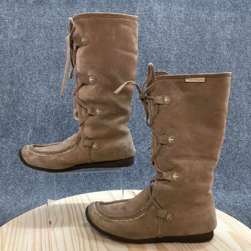 Botas Hush Puppies para mujer 10 M cuero marrón nieve con cordones tacones de cuña tobillo Foto 2 de 4