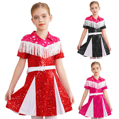 Kids Girls Tutu Dress Festival Costume Short Sleeve Cosplay Masquerade Sequins