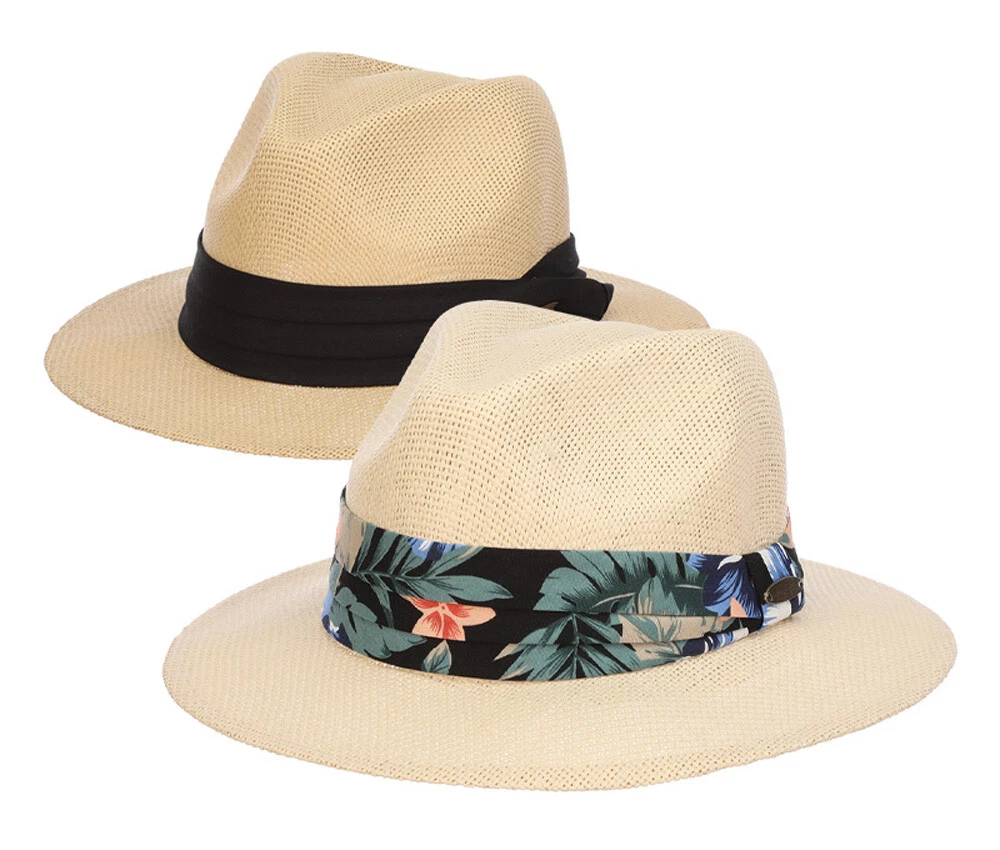 Panama Jack Safari Sun Hat - Lt Weight Matte Toyo Straw, 3-Pleat Hatband, PJ203