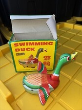 Vintage Tin/ Litho Toy Collectible Wind Up Swimming Duck  Original Box 