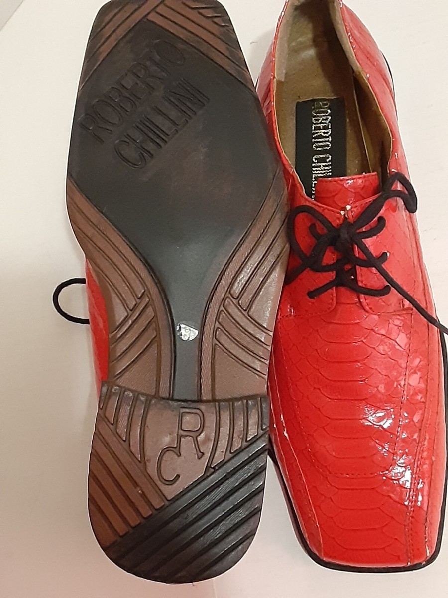 Roberto Chillini Mens Old School Red Shiny Croco Look Dress Shoes Size