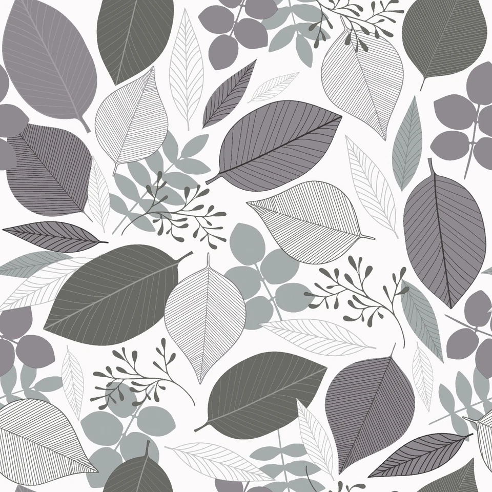 Wachstuchtischdecke "Grey Leaves" in 1,4m Br.  Blätter in grau und schwarz PVC - Bild 1 von 1
