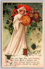 Winsch Halloween Postcard with Girl, Jack O'Lantern & Owls