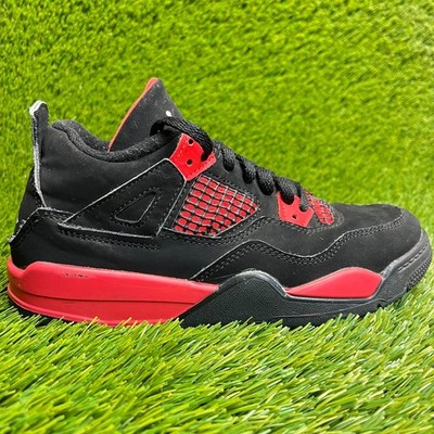 Nike Air Jordan 4 Retro Boys Size 3Y Black Red Athletic Leather Shoes Sneakers