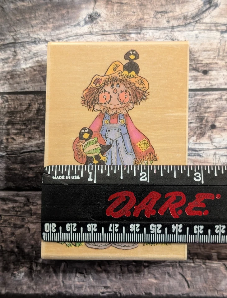 Sello Espantapájaros 1995 De Colección - Sello Affair Montado en Madera - Otoño Halloween Girasoles Foto 4 de 4