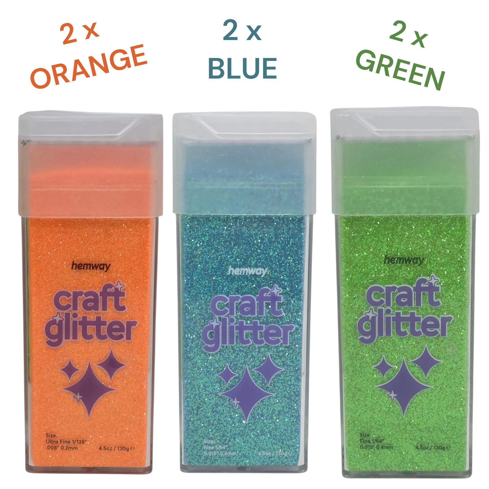 Glitter Shaker Art Craft 6x Orange Green Blue 130g Crafts Hemway