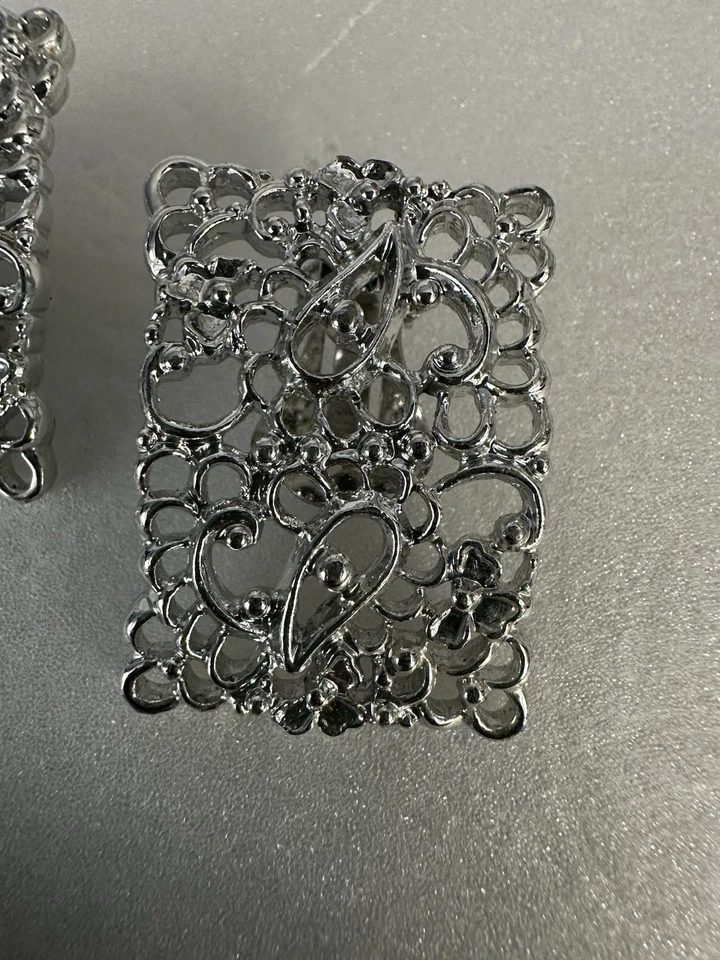 EMMONS Filigree Bracelet And Earrings Set Silver Tone Clip On Vintage LOT - Image 3 of 4