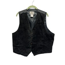Vintage Black Leather Western Vest XL Grunge Rock Worn Patina Y2K Biker Style