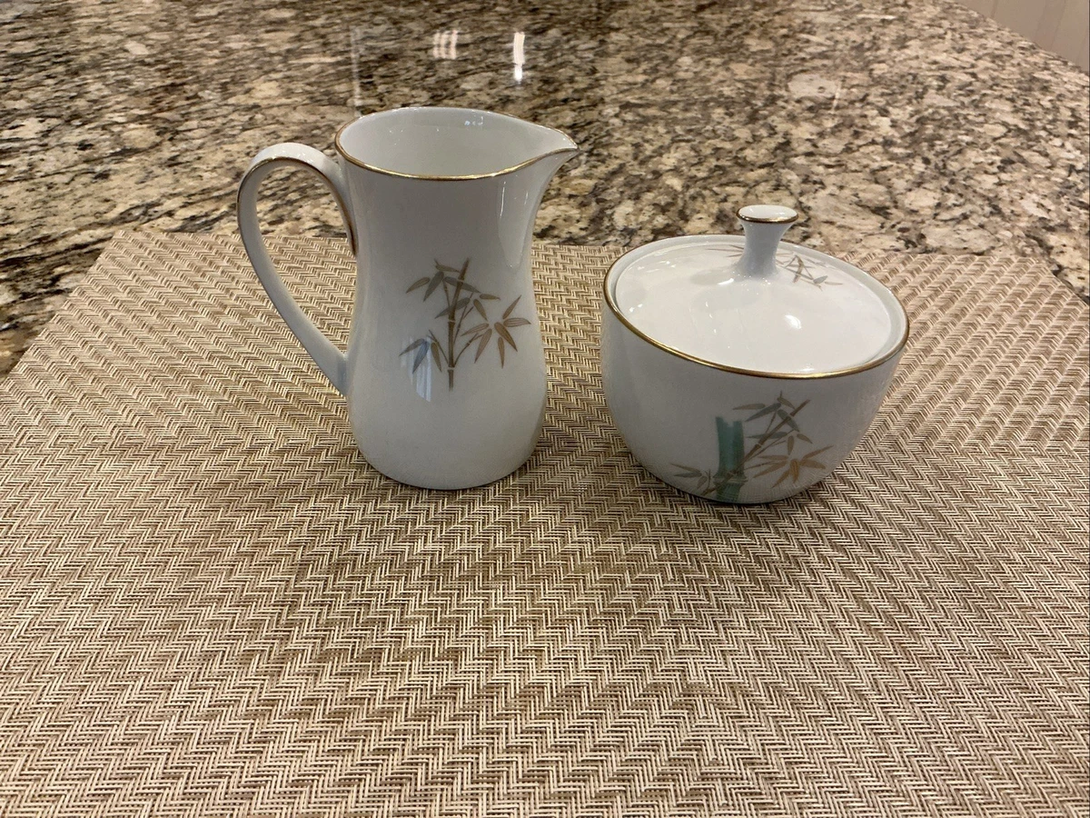 Vintage Noritake Oriental Bamboo Pattern Creamer Sugar Bowl Set