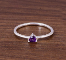 Minimalist Amethyst Triangle Ring Sterling Silver Dainty Birthstone Jewelry Gift