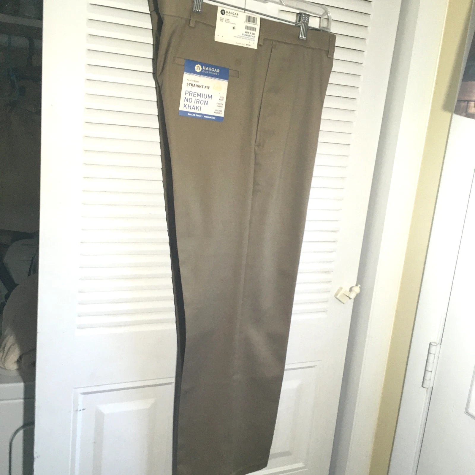 Sz 40 x 30 Haggar khaki slacks flat front no cuff stretch fabric