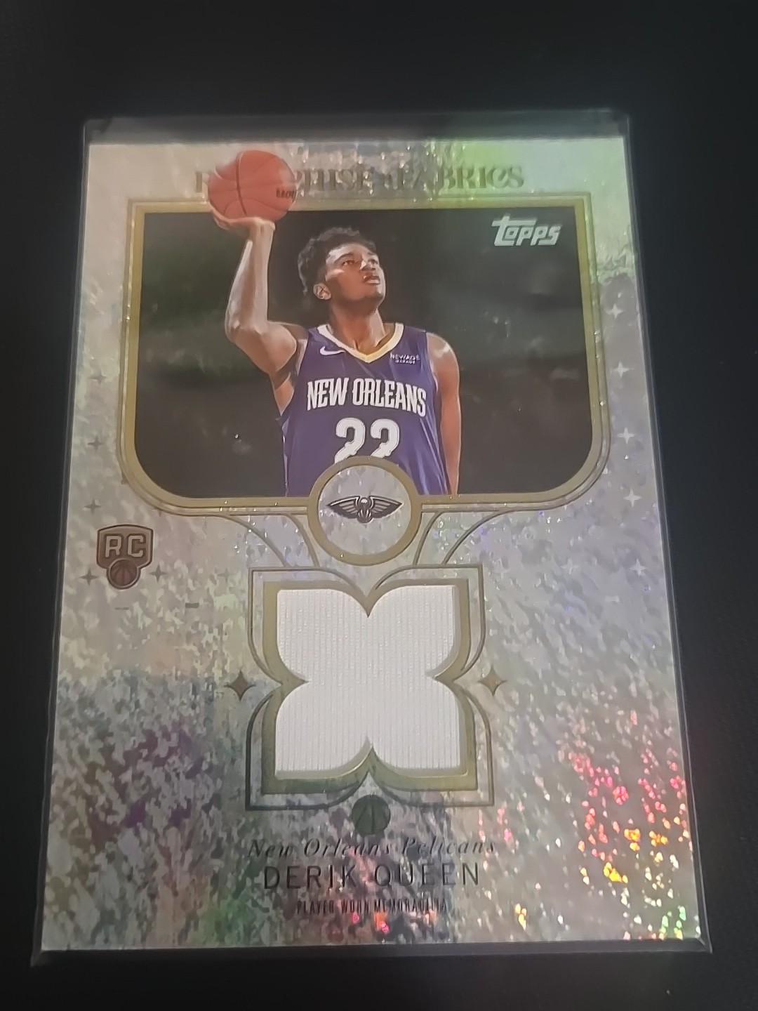 Derik Queen 2025 26 Topps Franchise Fabrics Rare Foil Parallel Rookie Jersey