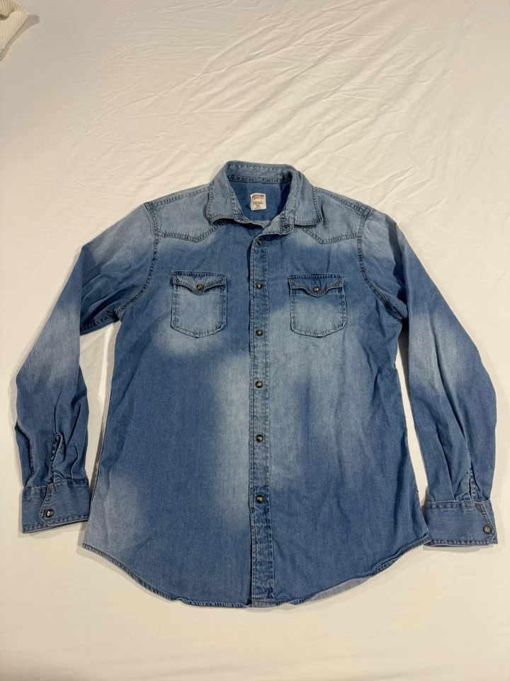 Mossimo Supply Co Para hombres Camisa Vaquera Occidental Mediana Denim Perla A Presión Rodeo Desteñida Foto 2 de 4