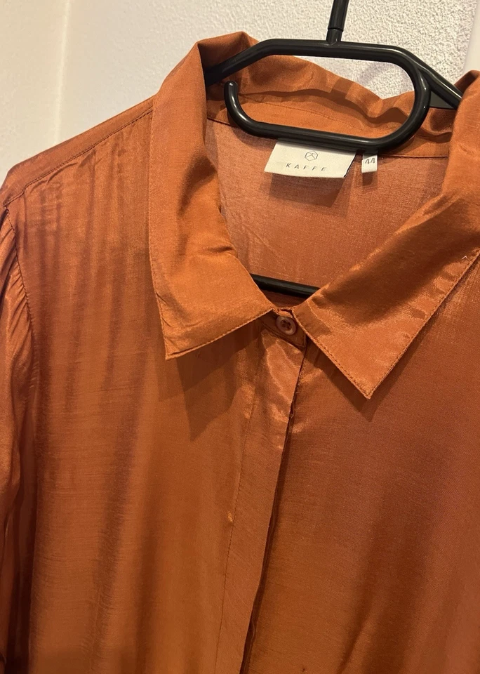 Satinkleid 44 v. Kaffe kupferbraun Viskose A-Linie Blusenkleid leicht mehrstufig - Bild 2 von 4