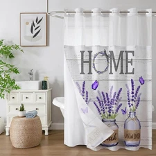 No Hook Purple Lavender Shower Curtain with Snap in Fabric Liner Set