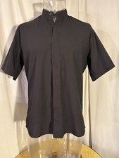 Edwards M Black Mandarin Collar Hidden Buttons Shirt Cotton Blend TUFF-TESTED
