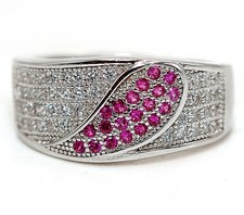 1CT Treated Ruby  White Topaz 925 Sterling Silver Ring Jewelry Sz 6 QB3-2