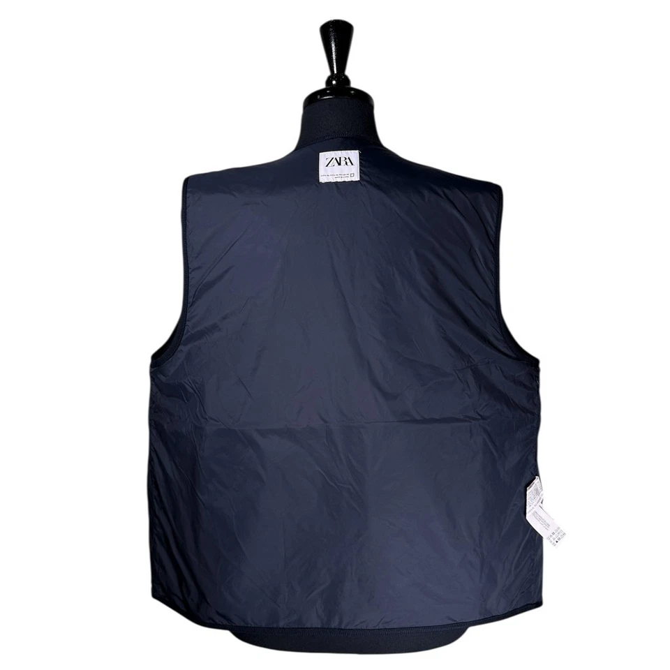 Zara Mens L-XL Tactical Utility Vest Navy Blue Full Zip Multi Pocket Workwear - Image 4 of 4
