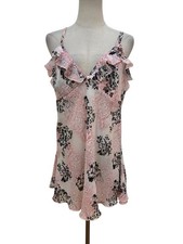 Sheer Floral Babydoll Slip Dress Ruffles Lingerie Pink Black Sz L Coquette
