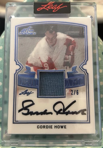 GORDIE HOWE 2021-22 Leaf Art Of Hockey Visual Art Autograph Relic 2/6 Red Wings