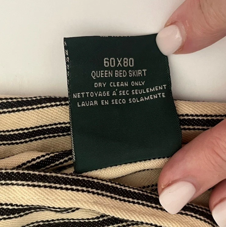 Lauren Ralph Lauren QUEEN Tan/Black Striped Ticking Cotton Bedskirt Dust Ruffle - Image 3 of 3