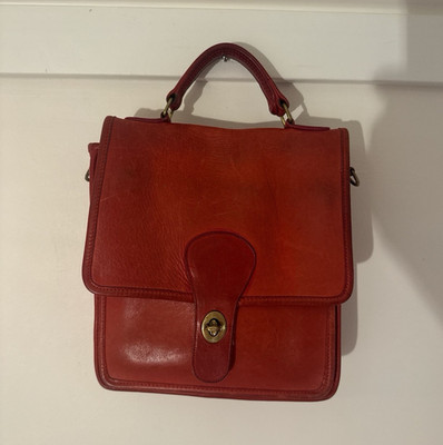 Coach Red rare Station Crossbody Top Handle Bag Turnlock Detachable Strap brass 