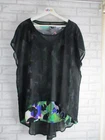 TS womens tunic top blouse black green geometric print M, 18 round neck
