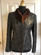 Elegant! Douglas Hannant Beaded Mink Collar Wool Blend Jacket Sz 6