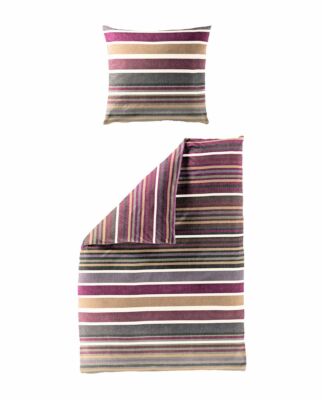 JACK by Bierbaum Biber Bettwäsche 2 tlg 135x200cm Streifen Lila Schwarz Offwhite