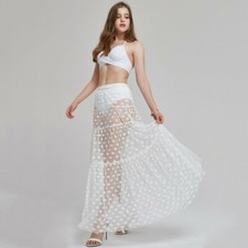 Femme Maille Glissant Jupe à Pois Transparent Plissé Jupon