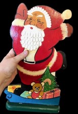 Wood Santa Claus 14.5" Painted Folk Art Free-Standing 1970s Vtg Christmas