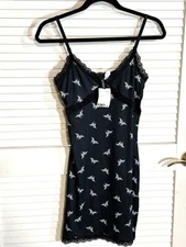 H&M Mini Black Slip Dress Size Small Spandex Butterfly Women Divided New