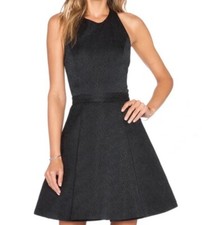 Alice and Olivia Women’s Fit and Flare Halter Dress Open Back Solid Black Sz 6