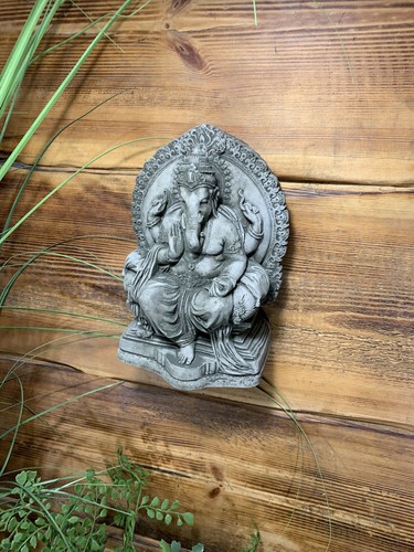 STEINGARTEN GANESH ELEFANT GOTT NIEDLICH BUDDHA WANDPLAKETTE GESCHENK STATUE ORNAMENT - Bild 3 von 5