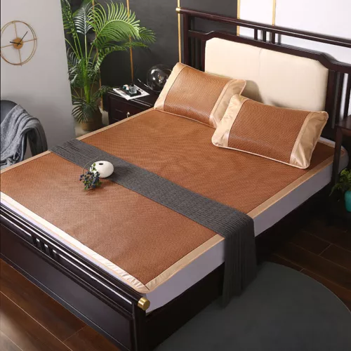Summer Sleeping Rattan Bed Mat Foldable Nature Bamboo Cool Bed Mat +Pillowcase - Picture 28 of 29